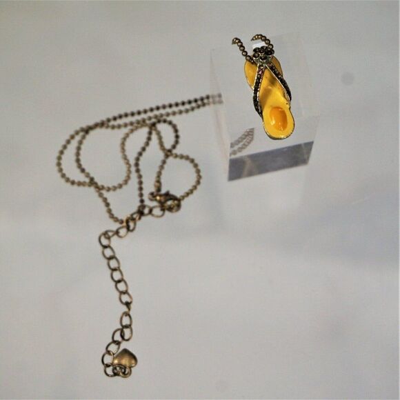 Flip Flop Pendant Enamel Rhinestones on Ball Necklace Vintage BTC Jewelry - Picture 5 of 8